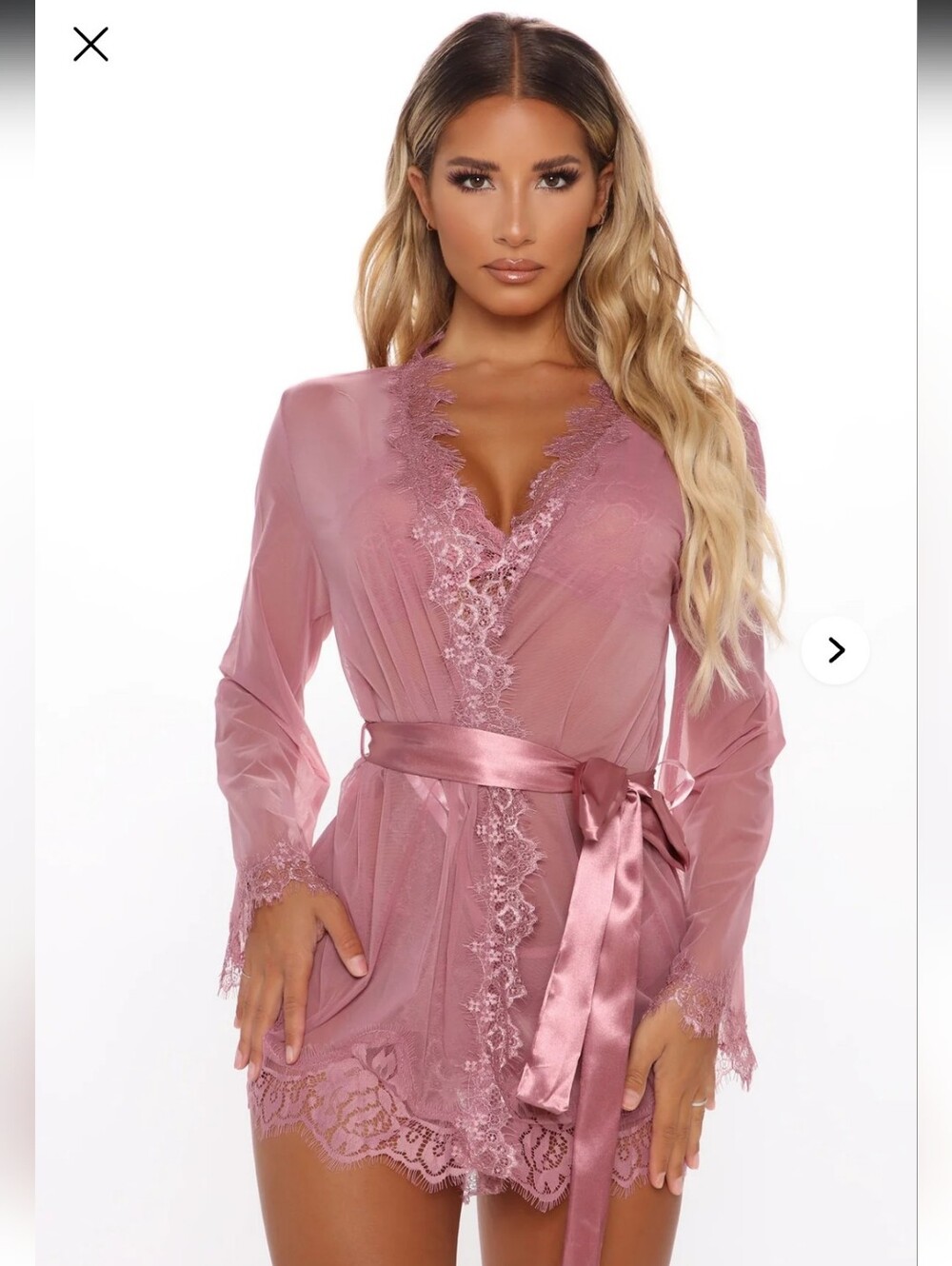 Fashion Nova Dusty Rose Lace Satin Tie Robe